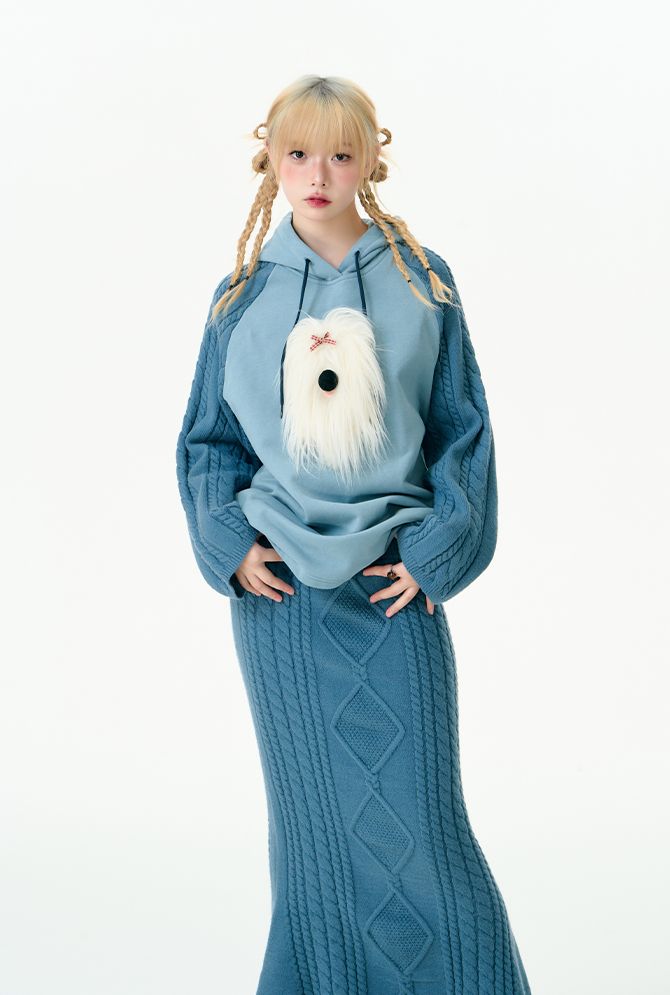 Puppy knitted hooded top and skirt