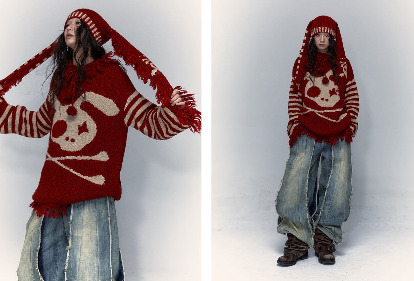 Punk street skeleton rabbit hooded top