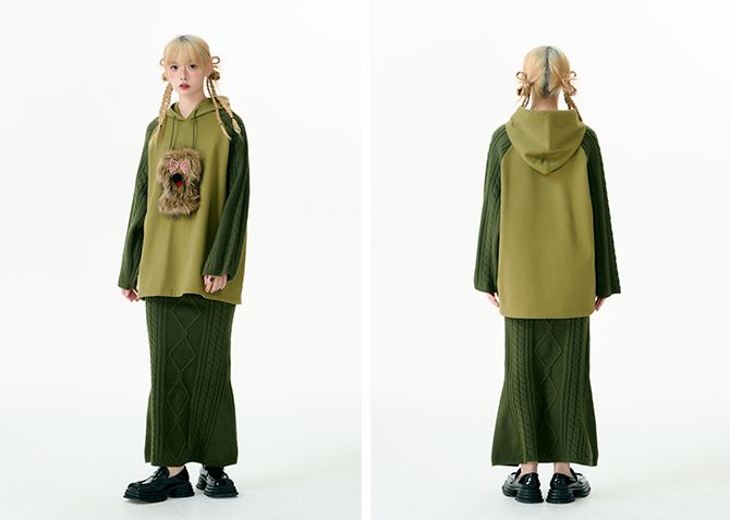 Puppy knitted hooded top and skirt