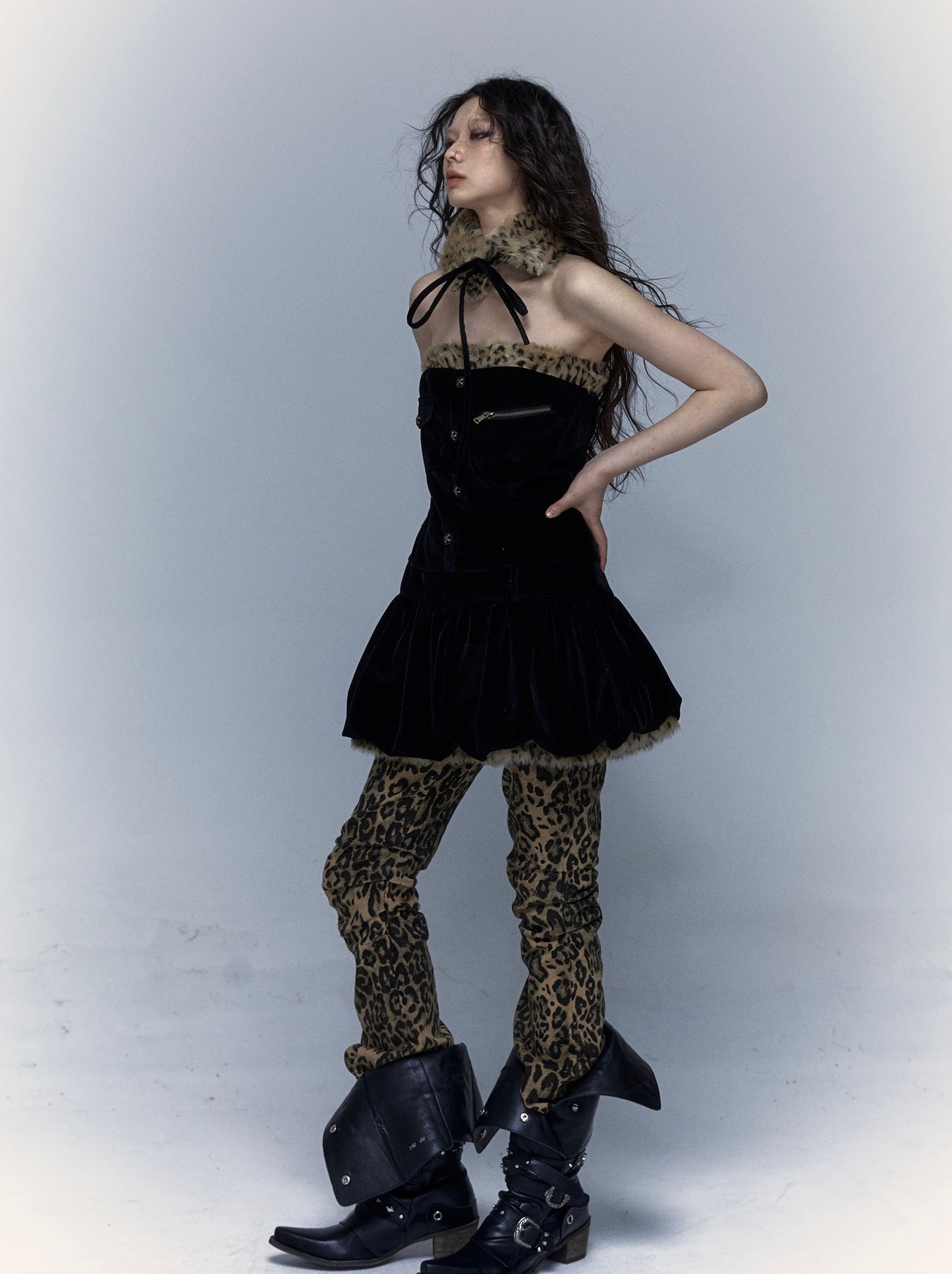 Punk Leopard Print Bandeau Bud Dress