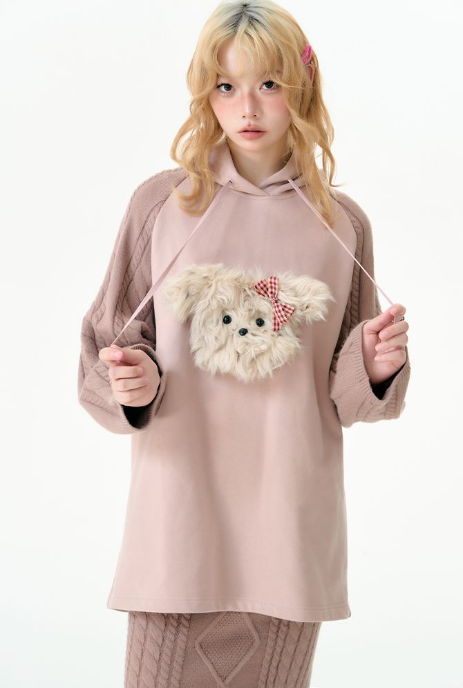 Puppy knitted hooded top and skirt