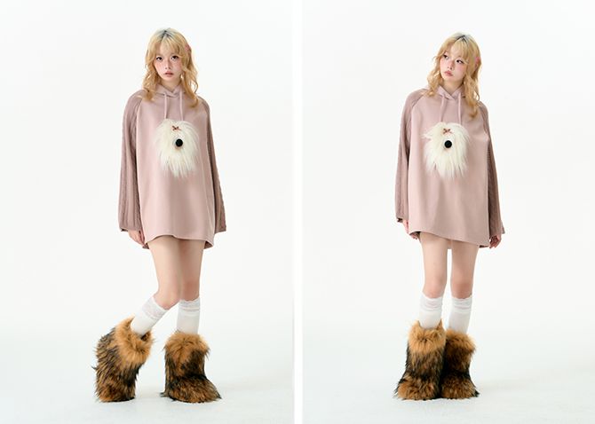 Puppy knitted hooded top and skirt