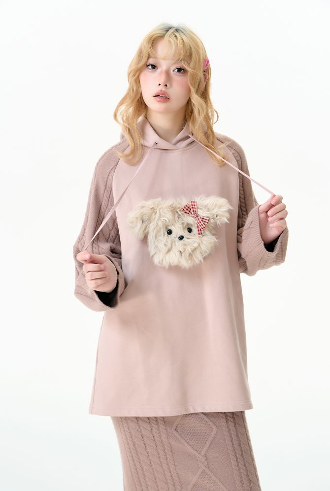 Puppy knitted hooded top and skirt