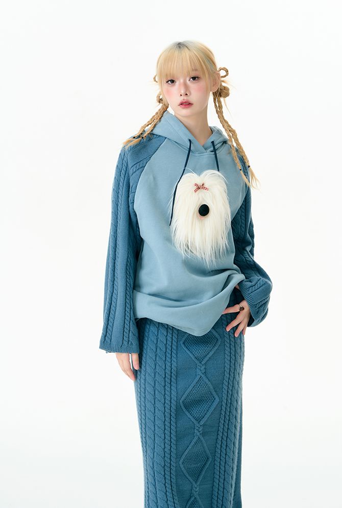 Puppy knitted hooded top and skirt