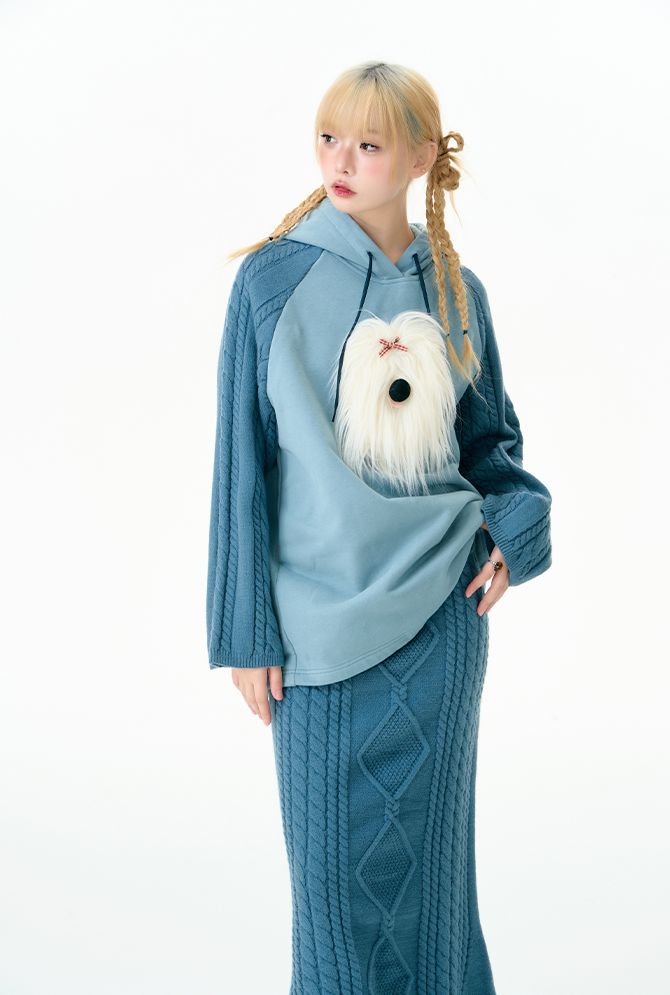 Puppy knitted hooded top and skirt