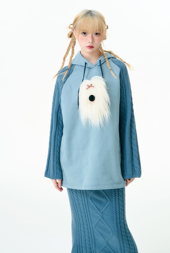 Puppy knitted hooded top and skirt