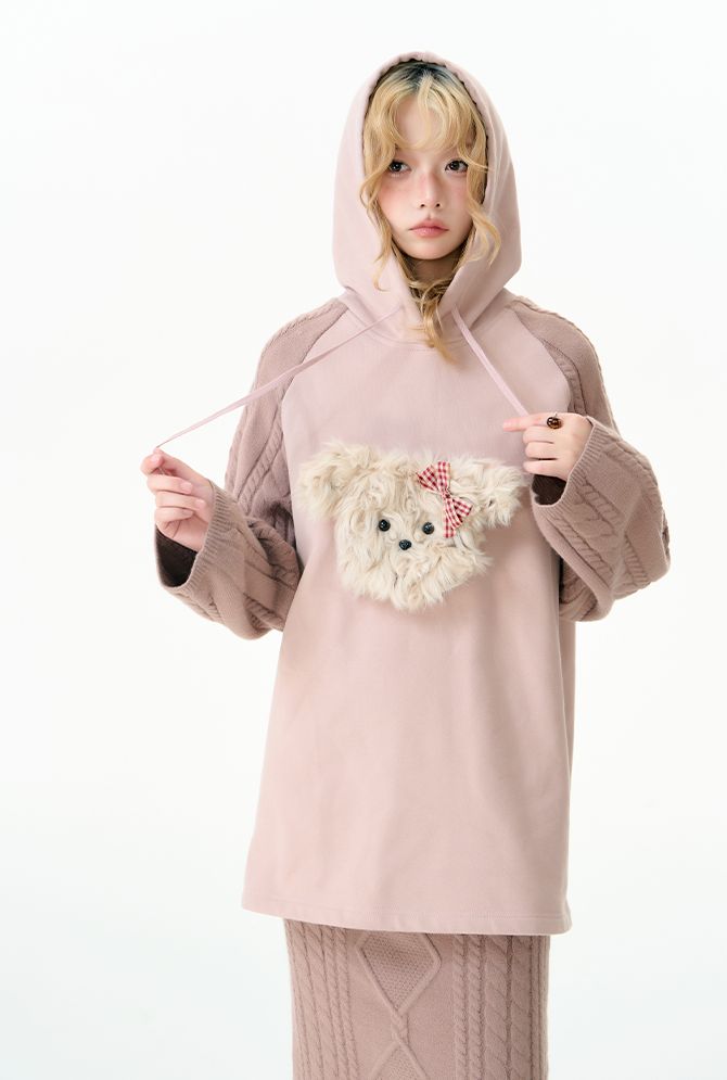 Puppy knitted hooded top and skirt