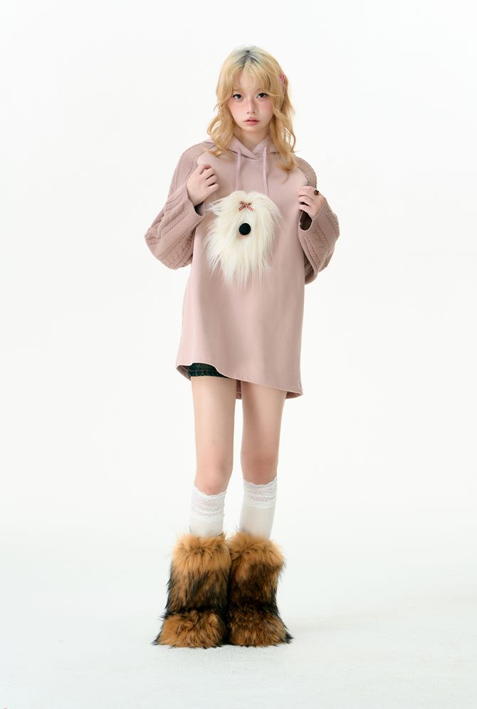 Puppy knitted hooded top and skirt