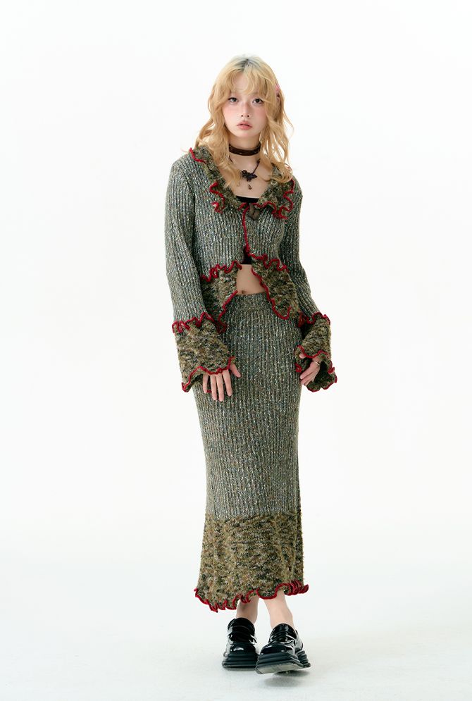 Variegated knitted top and skirt