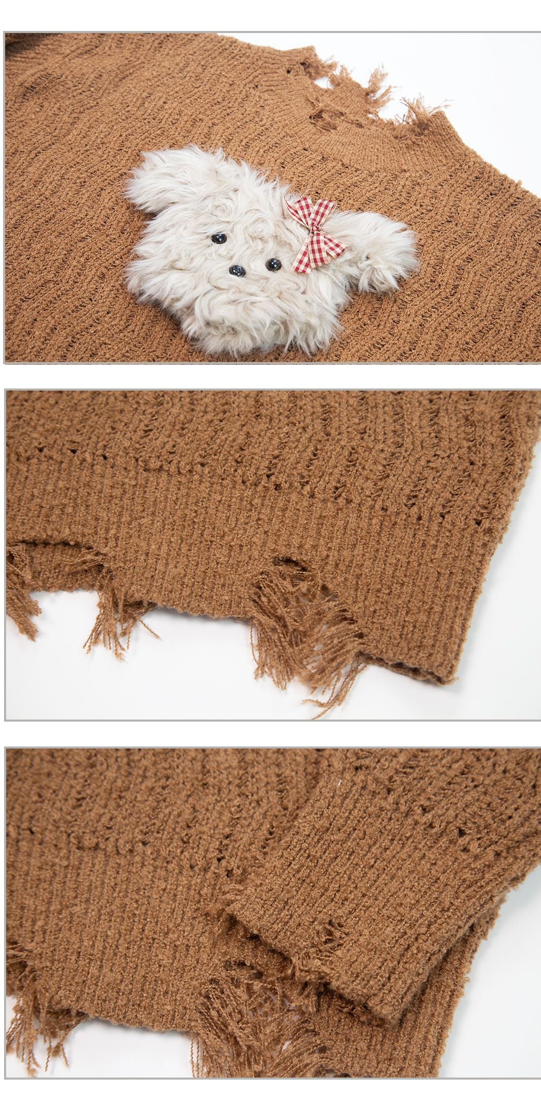 Puppy tear-off knit sweater