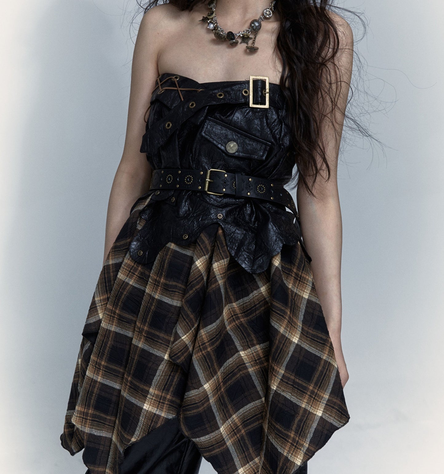 Retro rock street punk patchwork skirt