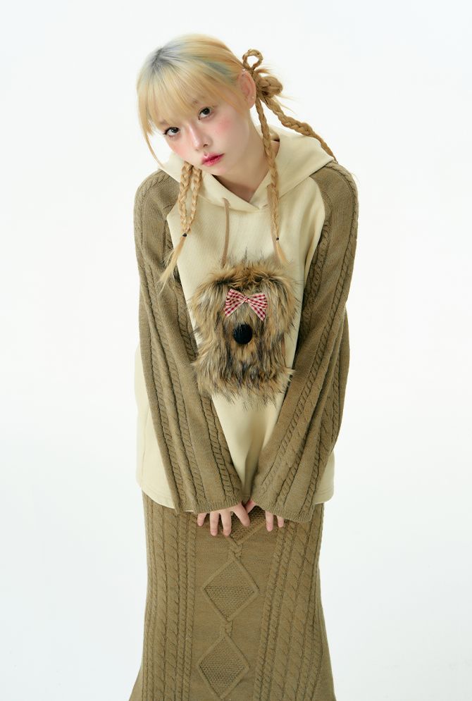 Puppy knitted hooded top and skirt