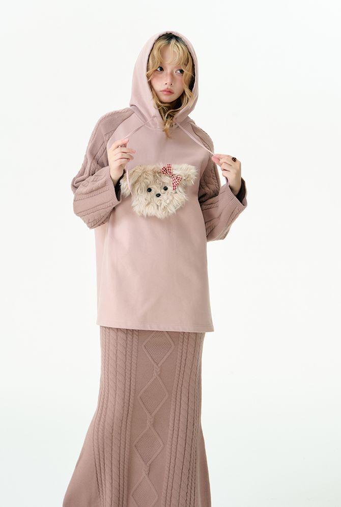 Puppy knitted hooded top and skirt