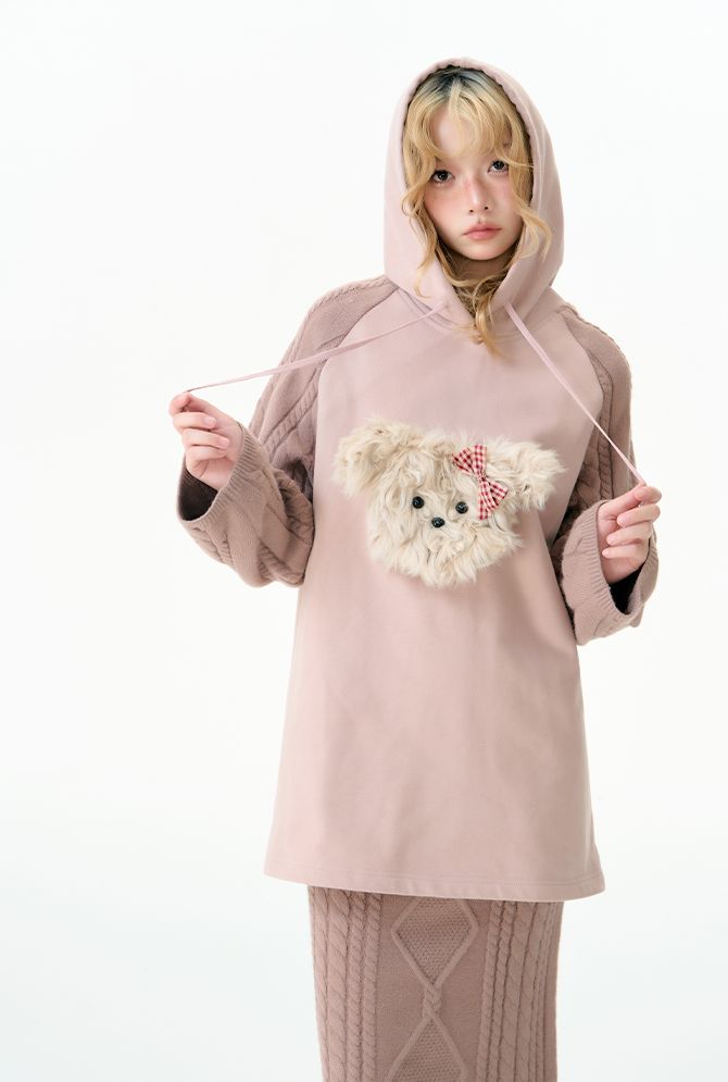 Puppy knitted hooded top and skirt