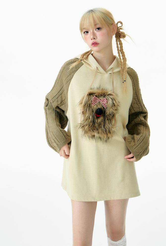 Puppy knitted hooded top and skirt