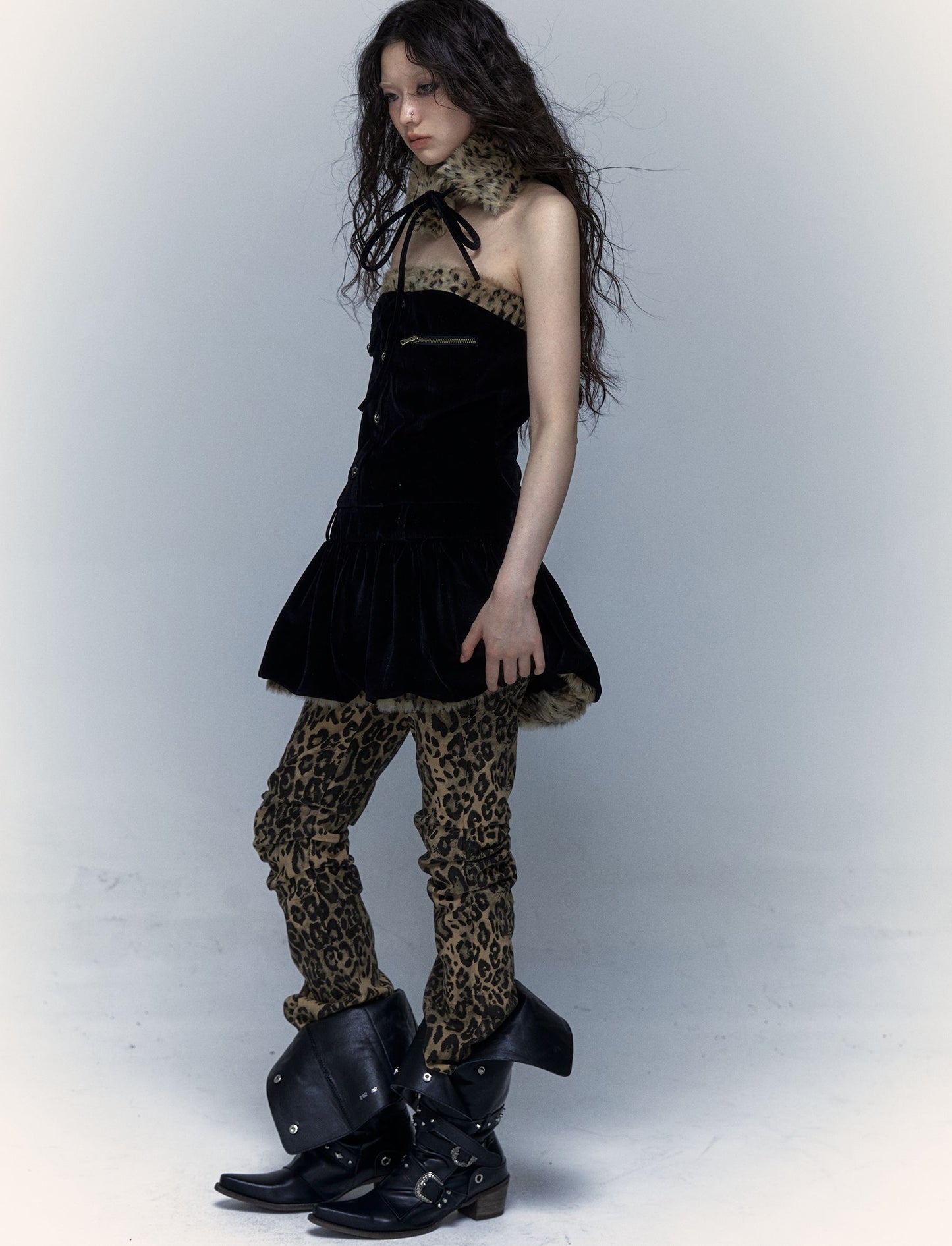 Punk Leopard Print Bandeau Bud Dress