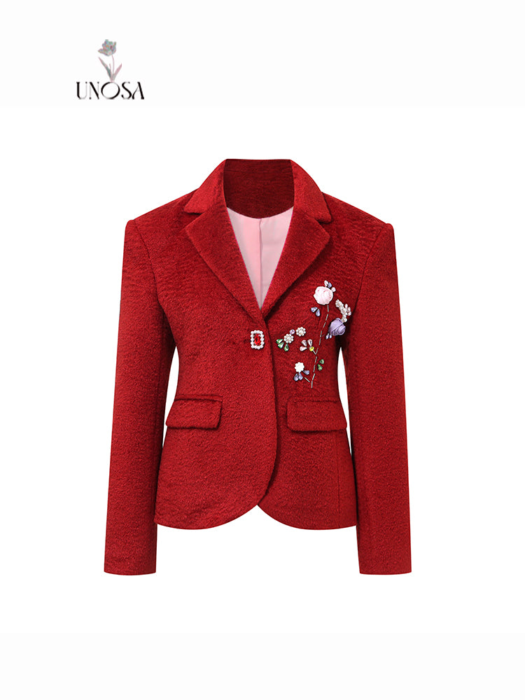 Retro Red Wide Shoulder Suit Jacket