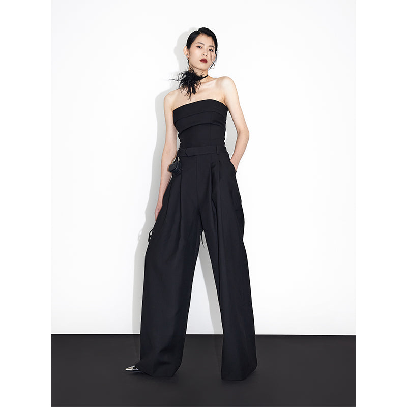 Ruffled tube high waist straight pants