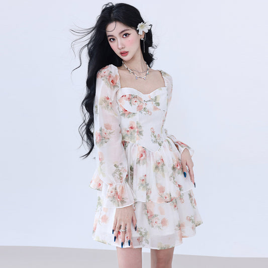 Fresh floral waist dress