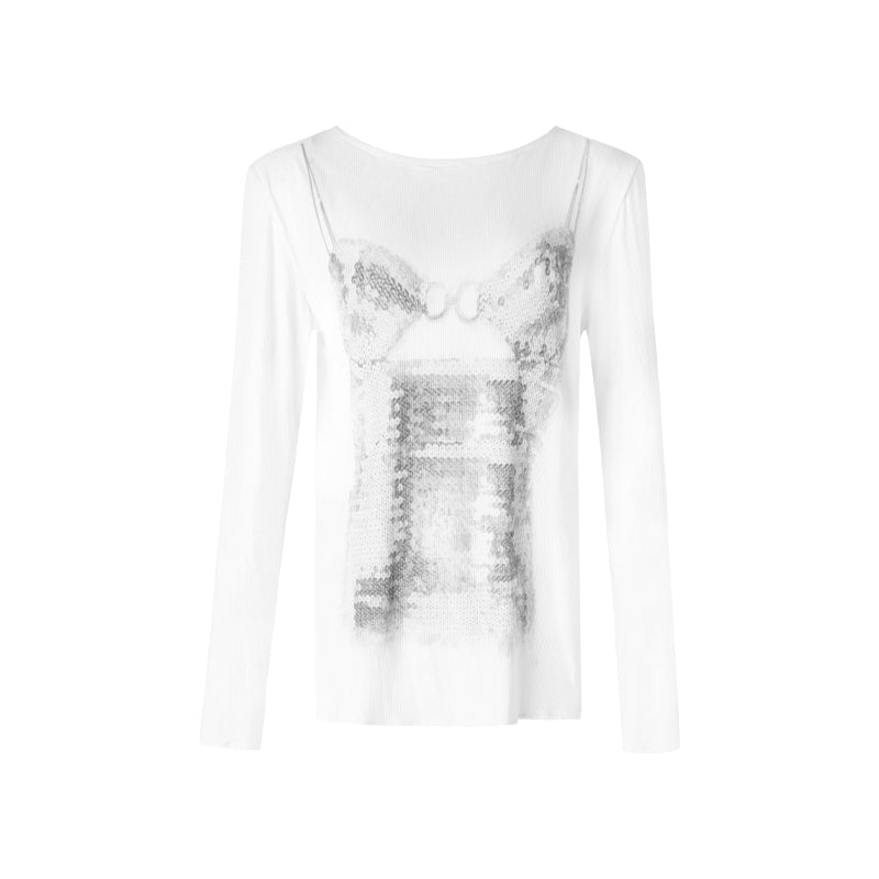 Printing White Sequin Top