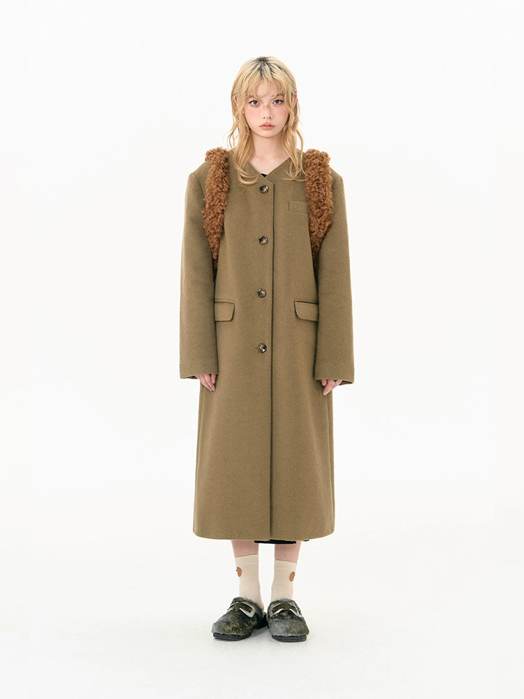 Plaid collar tweed long coat