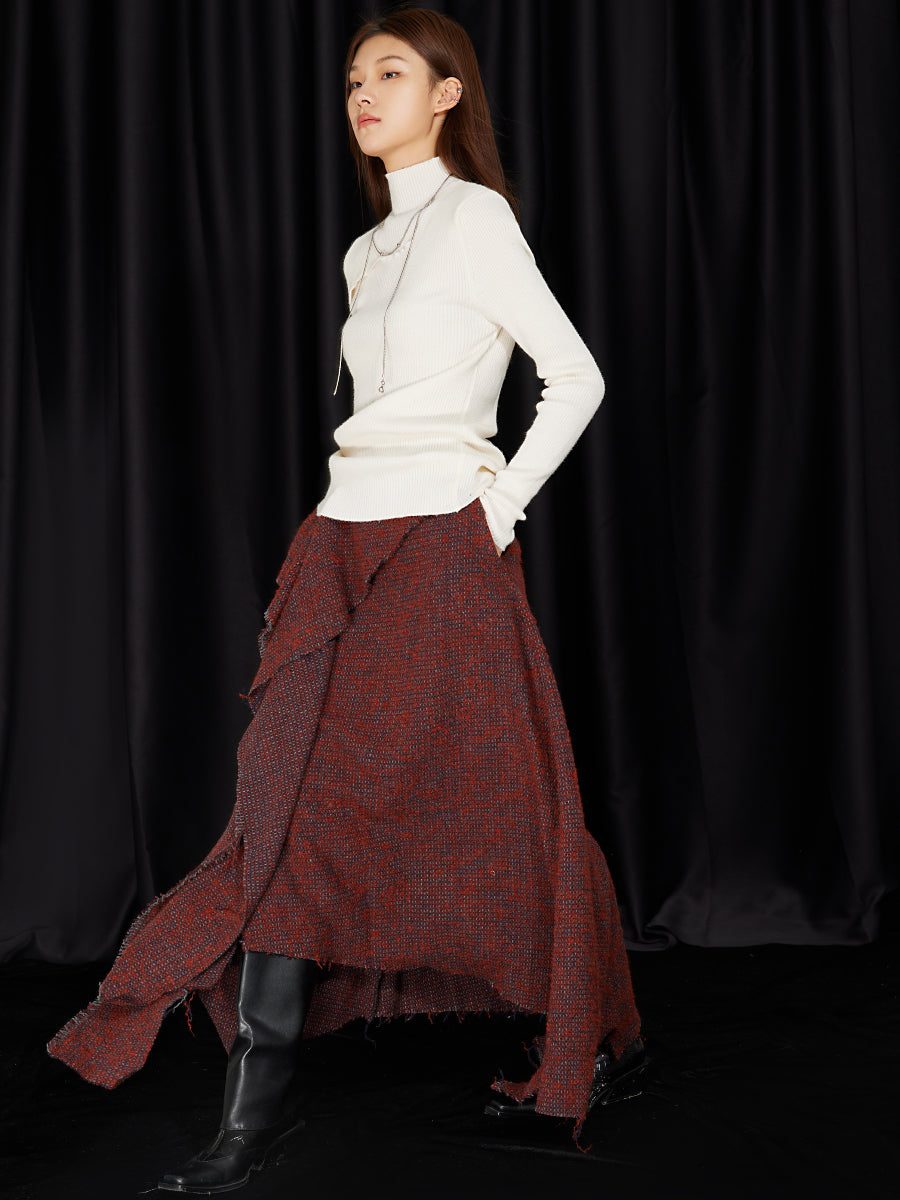 Jacquard irregular red skirt