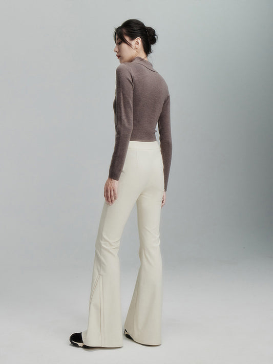 Slim fit cream apricot pleated flared pants