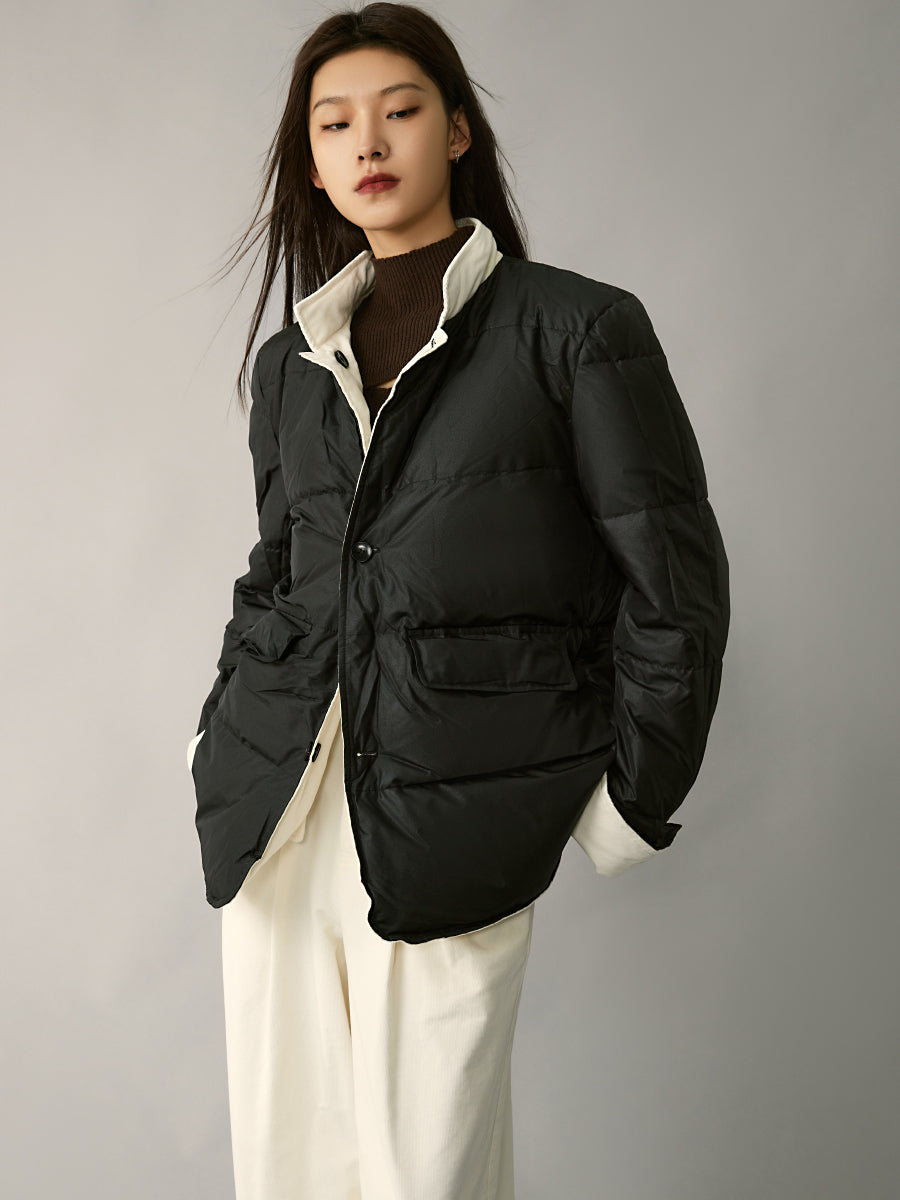 Corduroy two-wear white duck down jacket