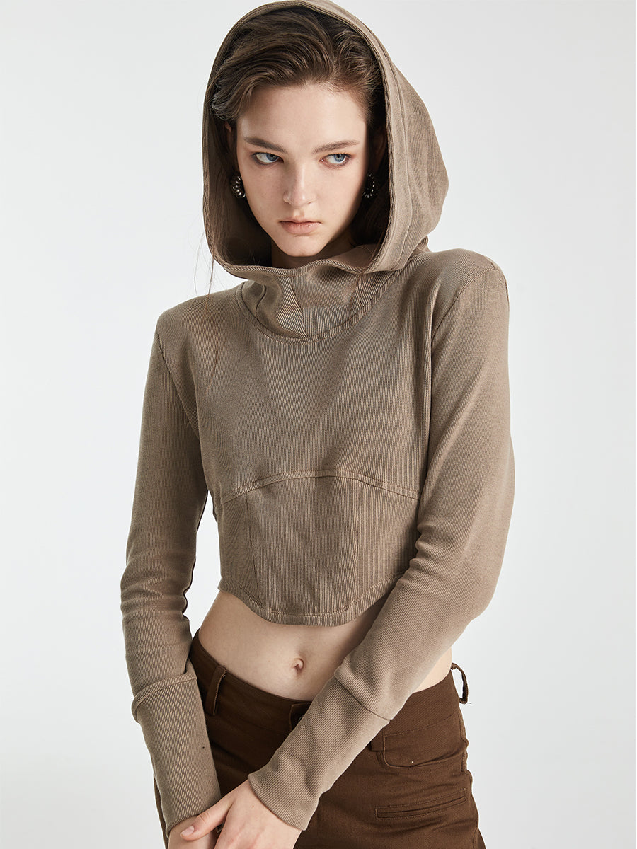 Split hooded top waist short pullover