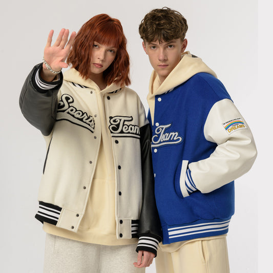 Unisex Baseball Uniform PU Fur Couple Jacket