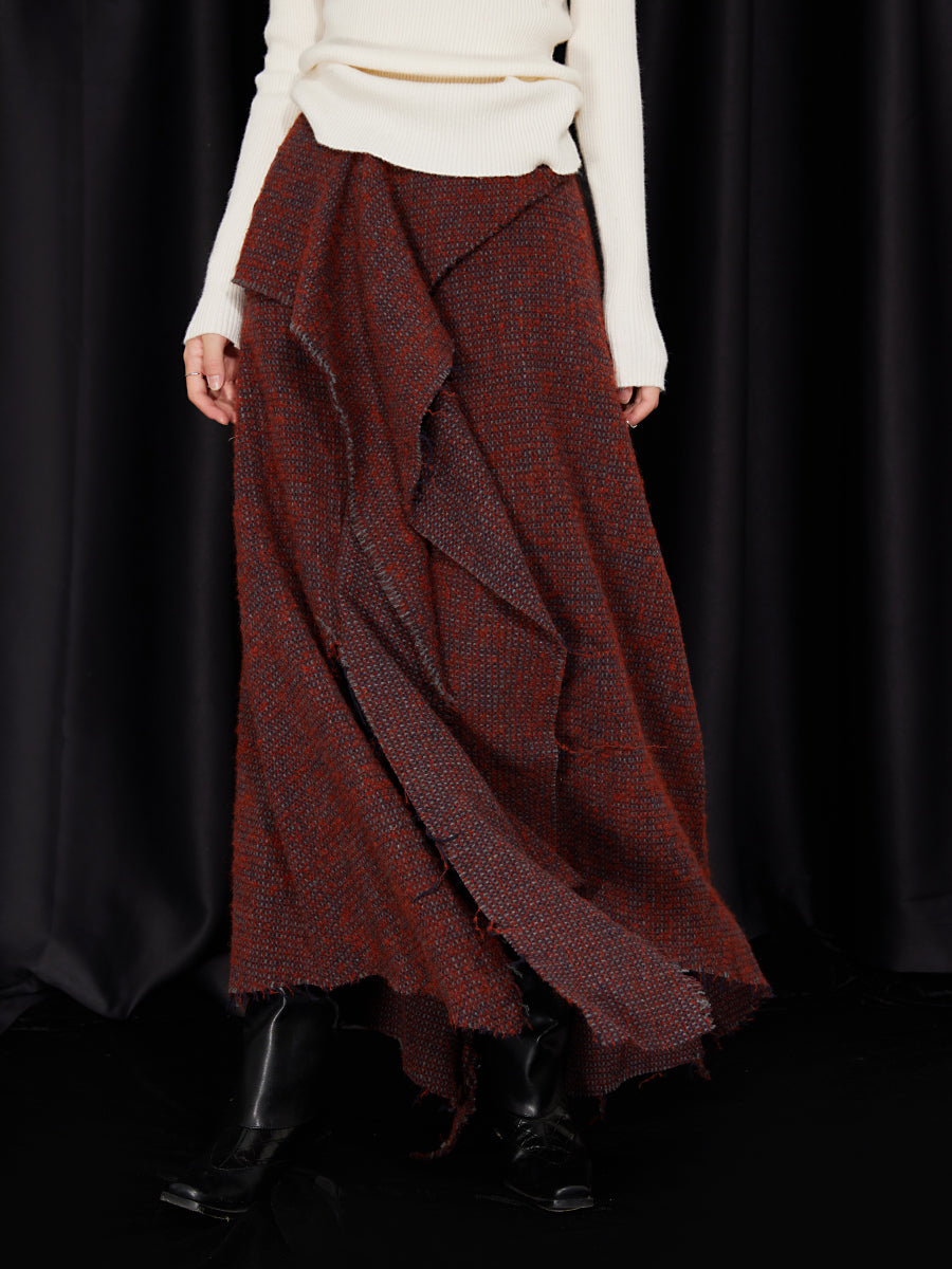 Jacquard irregular red skirt