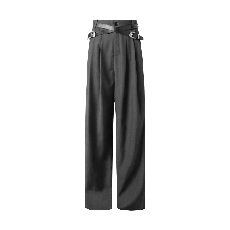 Cross Belt Pleated Pants