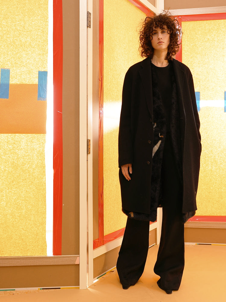 Simple black wool long coat