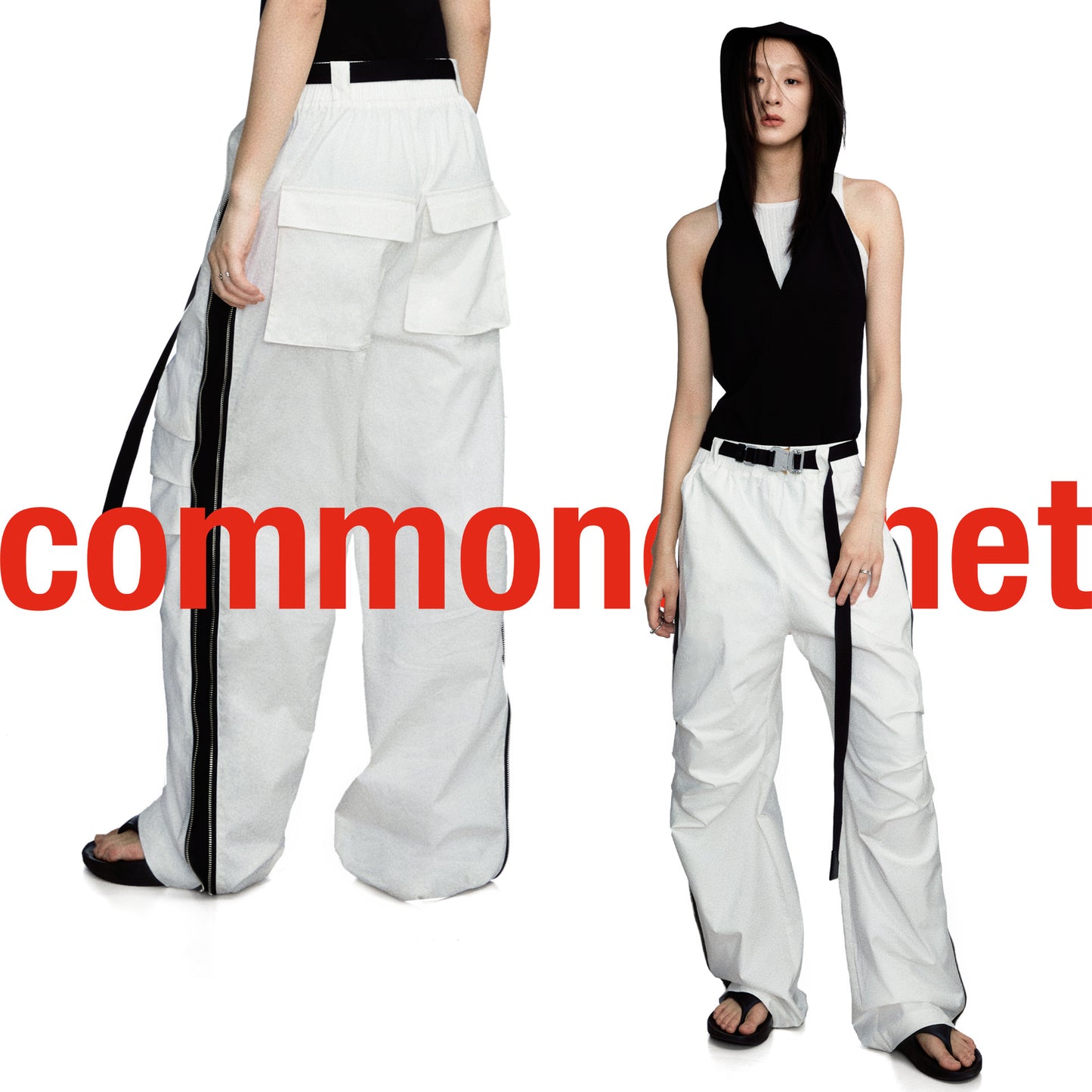 Side zip color block pants