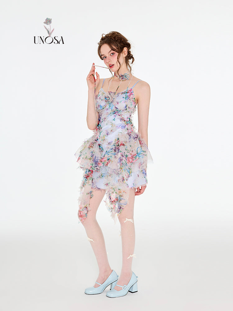 Three-dimensional lotus leaf suspender dress