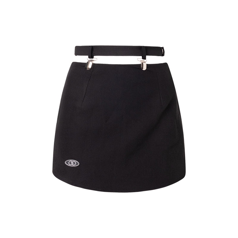 Arc hem metal buckle slim skirt