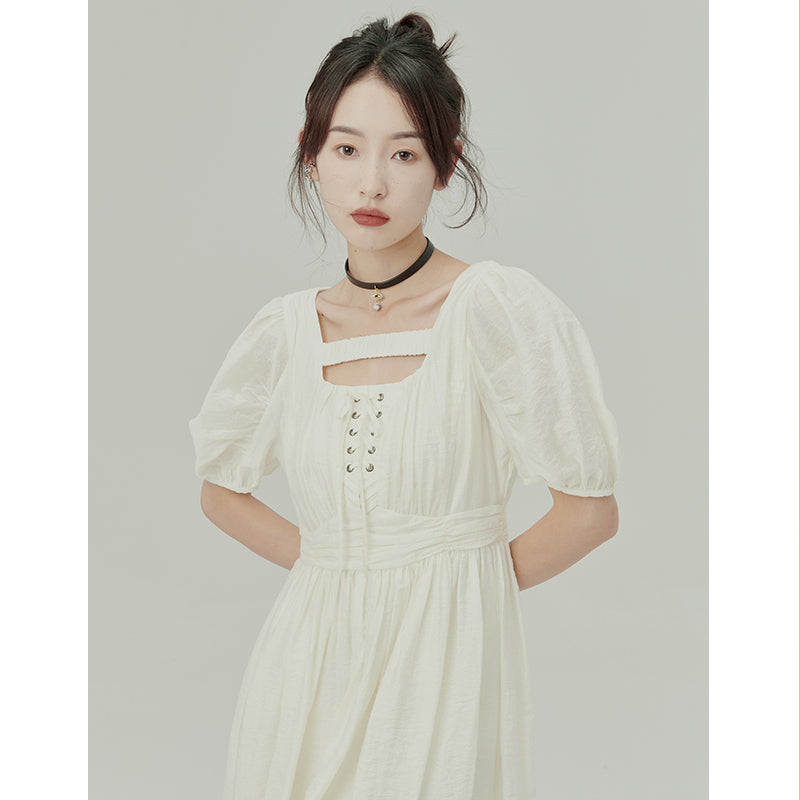 Jacquard Irregular Puff Sleeve Dress