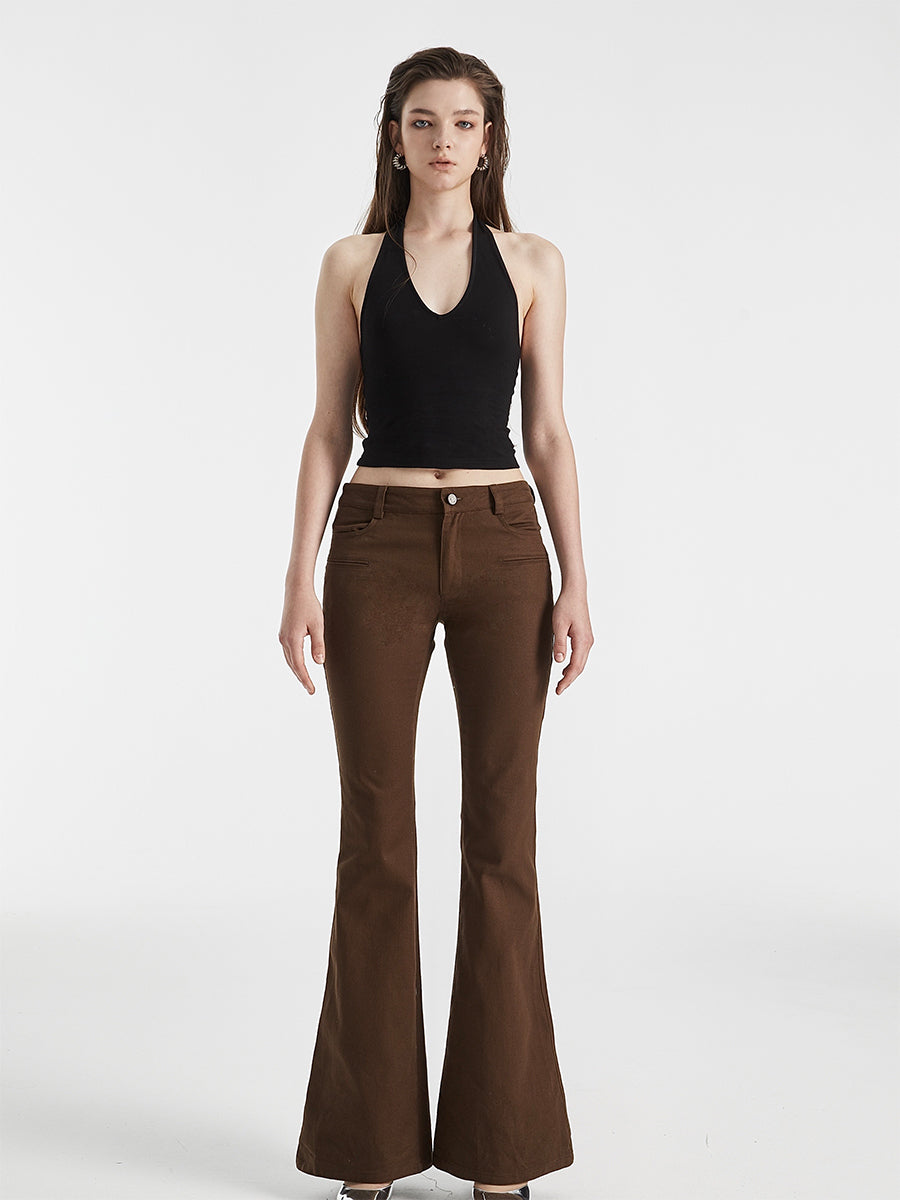 Vintage brown micro-flared casual pants