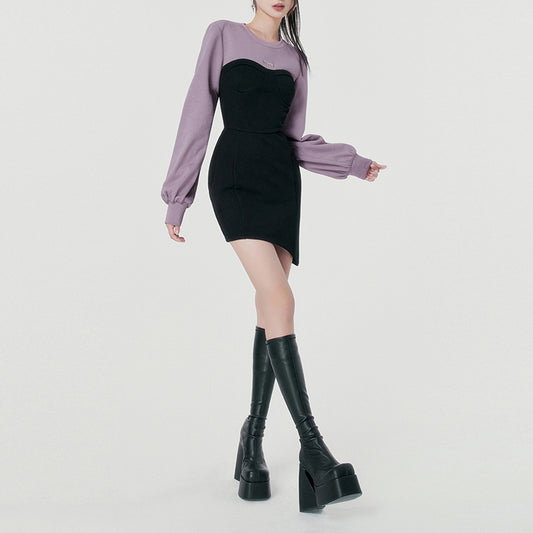 Shoulder pads waist slimming sweater dress