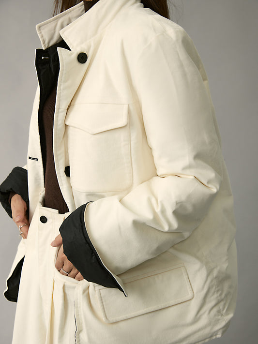 Corduroy two-wear white duck down jacket