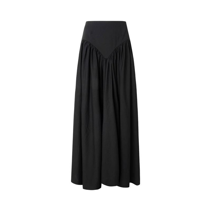 waist pleated long skirt