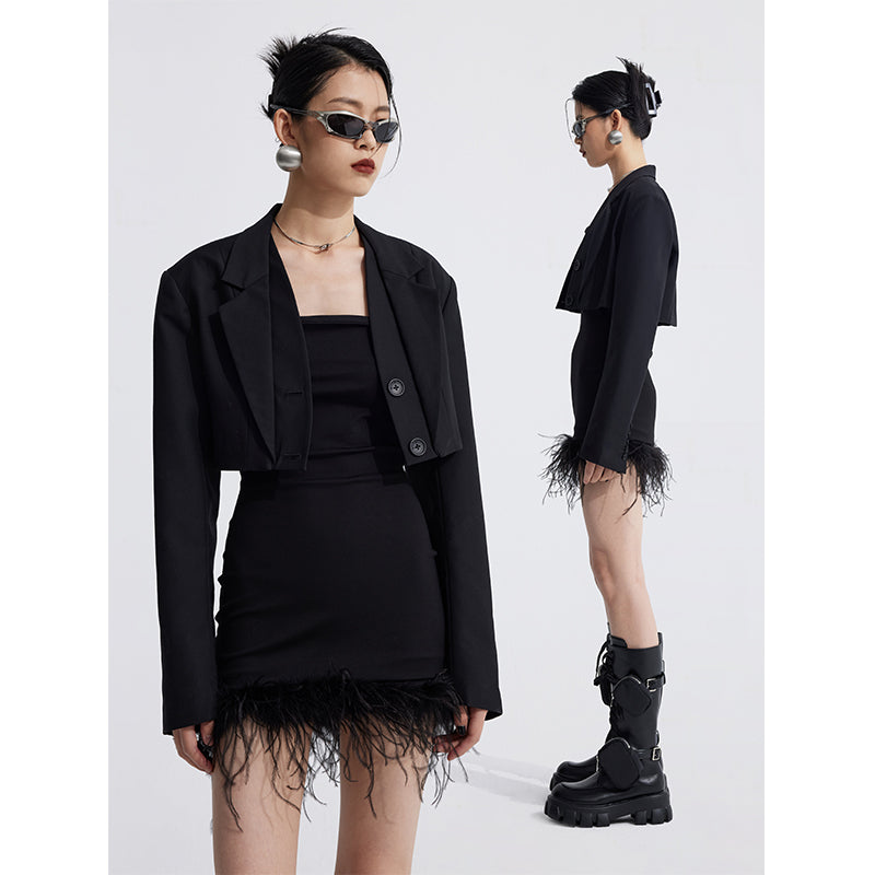 Two-piece short black small jacket