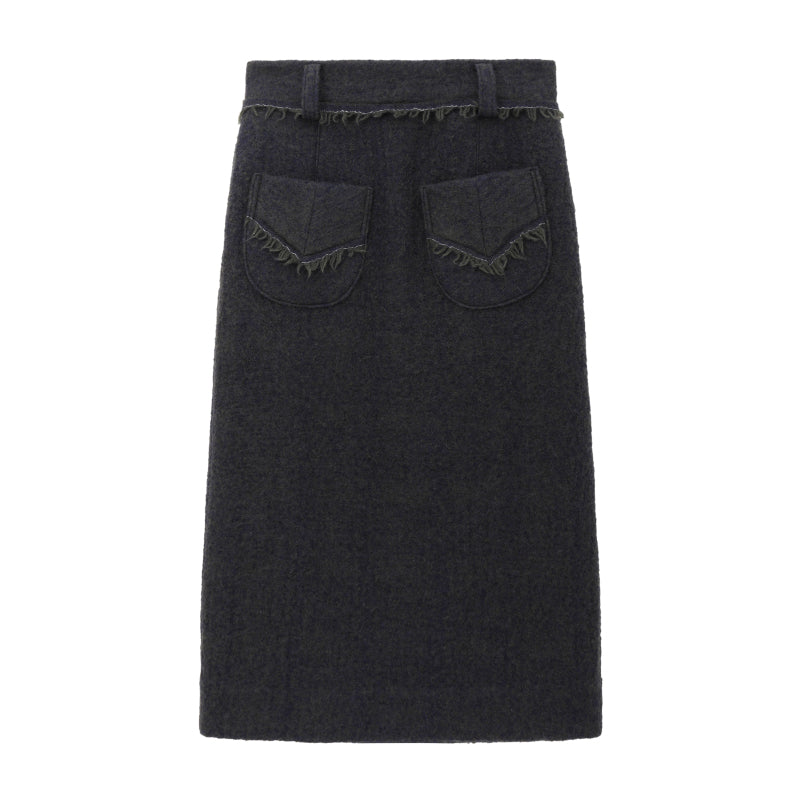 Black Algae Green Fluffy Wool Skirt