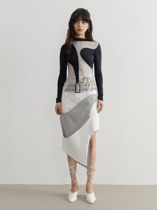 Irregular contrast color low waist skirt