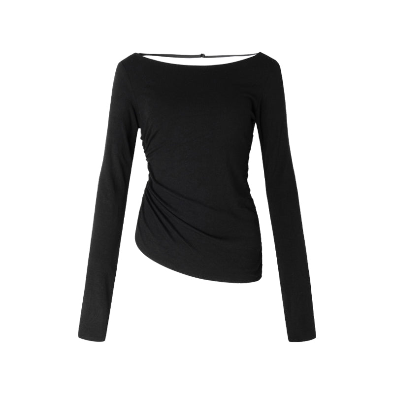 Open back black pleated slim fit top