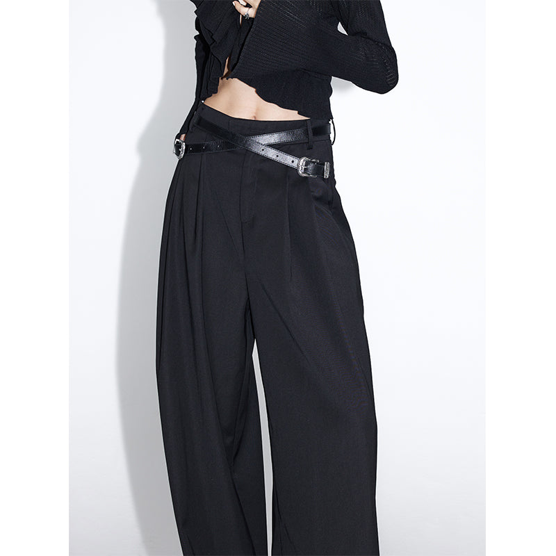 Cross Belt Pleated Pants