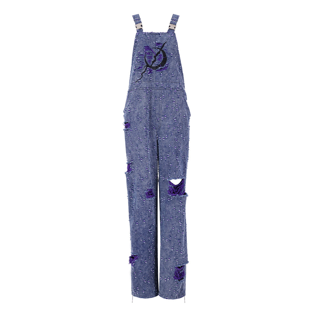 Purple Blue Irregular Ripped Overall