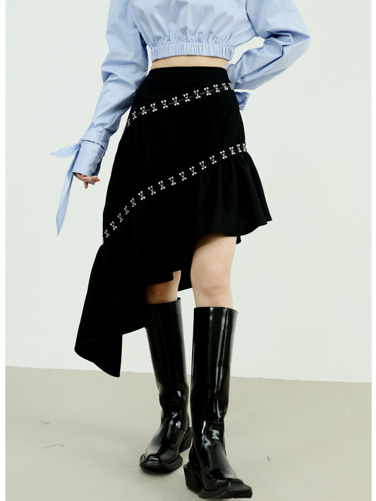 Dark punk style wool skirt