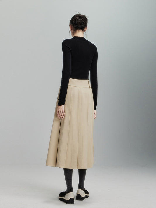 Khaki asymmetric pleated skirt