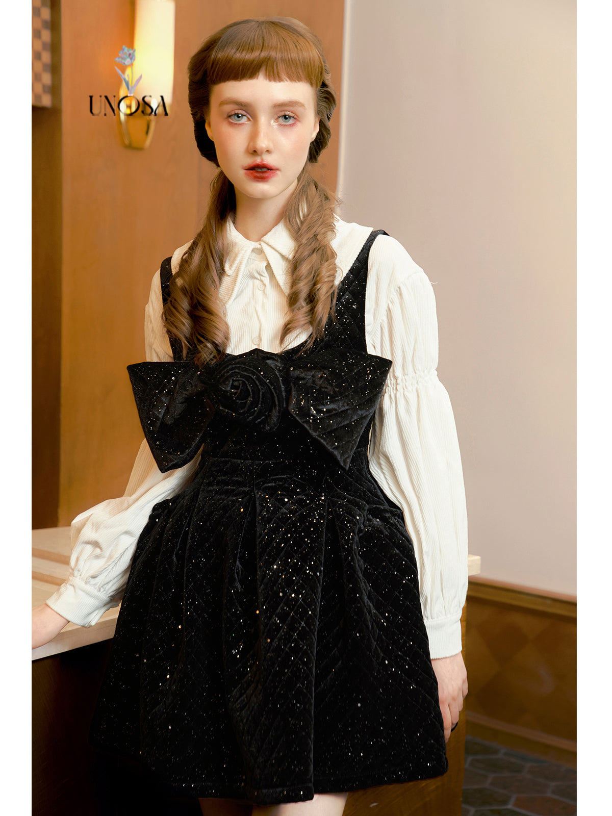 black velvet bow cotton dress and shirt